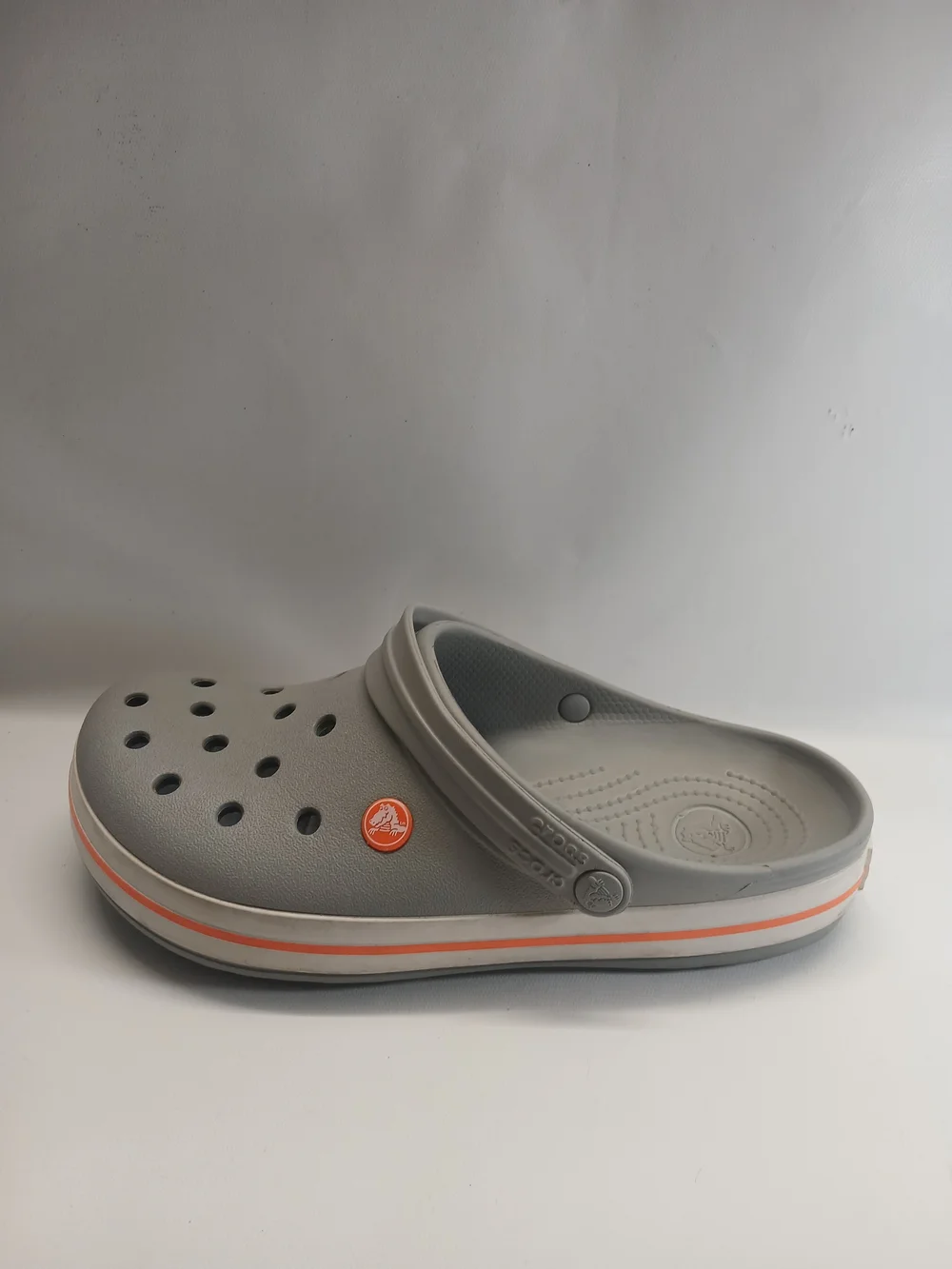 CROCS Unisex Grey Clog with Orange Stripe - Picture 1 of 13